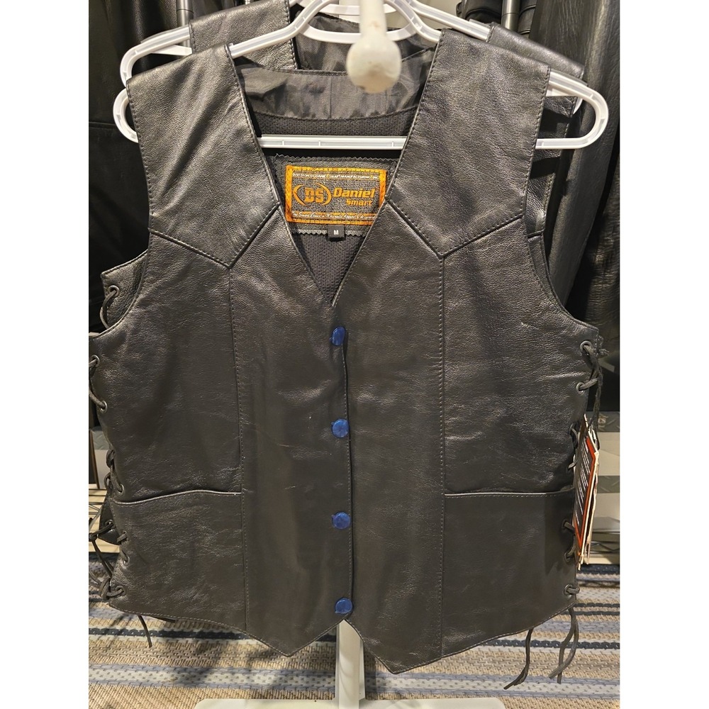 NWT Daniel Smart DS252 Women's Side Lace Leather Motorcycle Vest M